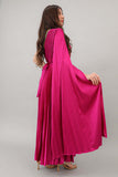 One-shoulder cape-sleeve plaid dress in fuchsia color