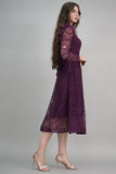 Short lace dress with purple feathers