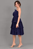 Short layered sequin evening dress, navy blue