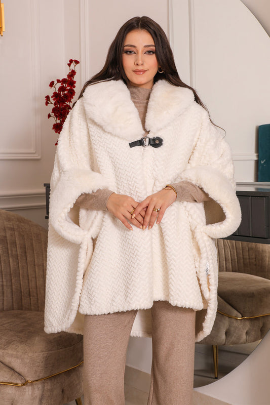 White winter fur jacket with buttons 