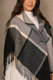 Elegant checkered winter shawl with a triangle cut, black 