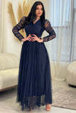 Evening dress with drape sleeves, navy blue