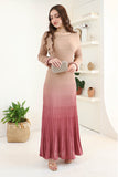 Long wavy dress with long sleeves, fuchsia color 
