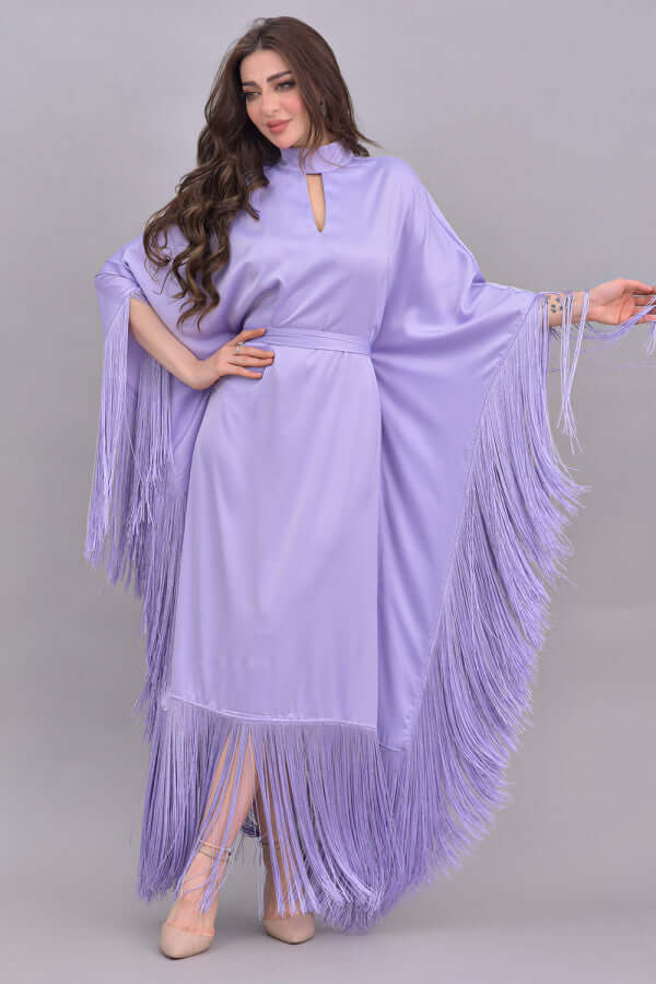 Batwing design dress with frill edges in mauve color