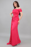 Satin evening dress, fuchsia color 