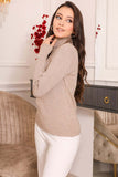 Winter blouse with folded collar and long sleeves, beige 