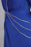 Satin maxi dress embroidered with indigo crystals