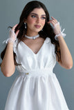 Short dress with a closed layer, white