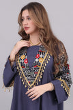 Embroidered oriental galabiya decorated with tassels and navy beads 