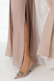 Rose gold one shoulder sparkly jersey dress 