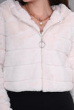 High-west fur jacket with hood, sugar color