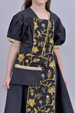 Girls' Shantoun robe with oriental design, embroidered in gold, black colour 