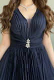 Elegant evening dress, navy blue