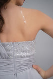 Gray one-shoulder embroidered evening dress