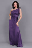 Purple one-shoulder satin Perkins evening dress