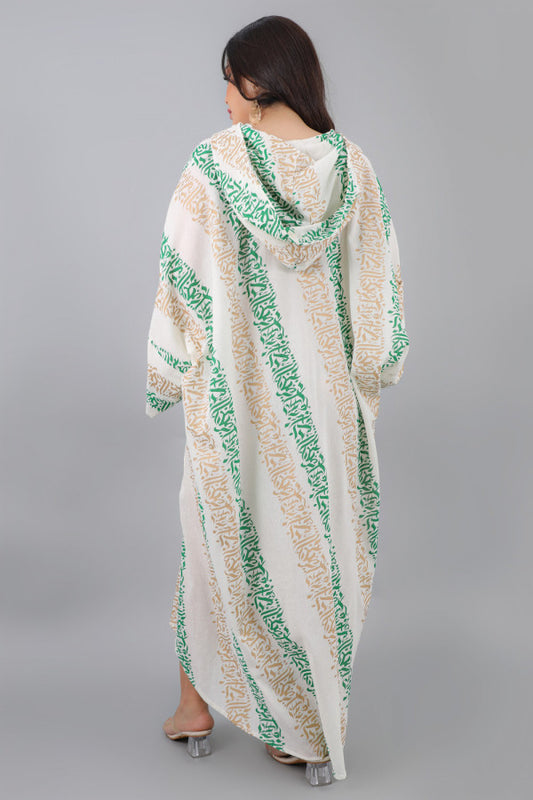 Moroccan galabiya with Islamic patterns, green color