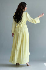 Yellow crystal embroidered pleated dress