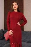Winter dress decorated with fringe, long sleeves, maroon color - 