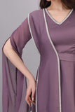 Satin cape dress with shawl shoulder design, mauve color