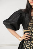 Girls' oriental galabiya, embroidered with puff sleeves, black 
