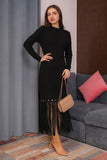 Winter dress decorated with frills, long sleeves, black 