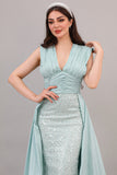 Tiffany color embroidered evening dress