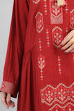 Jalabiya with golden embroidery and pleated design on the sides, Oud color