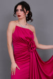 Evening dress with split design, fuchsia color