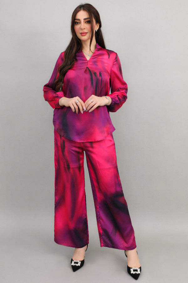 Two-piece set of pants and blouse, fuchsia color