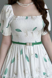 Green autumn leaf print dress