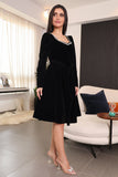 Black velvet short dress with crystal embroidered collar