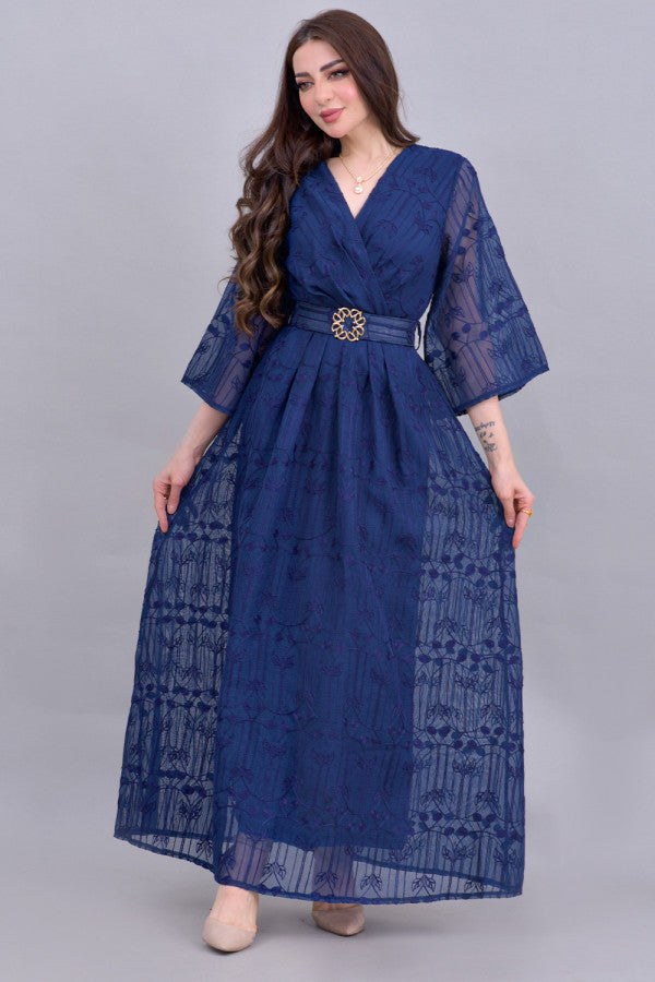 Gold embroidered dress, navy blue