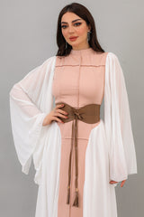 Beige pleated solid midi dress