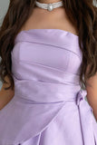 Short, fluffy evening dress with pleats, mauve color