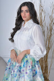 Floral blouse and skirt set with a Lulu belt, green and white 