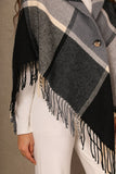 Elegant checkered winter shawl with a triangle cut, black 