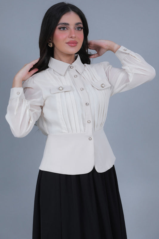 Beige pleated georgette shirt 