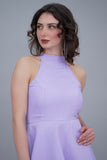 Short dress with high neck, lavender color