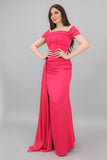 Satin evening dress, fuchsia color 