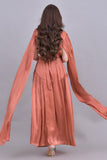 Metallic dress with cape sleeves, brick color