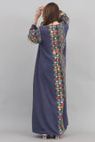 Embroidered oriental galabiya decorated with tassels and navy beads 