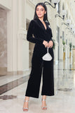 Black velvet jumpsuit with belt 