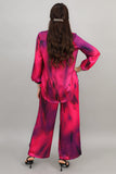 Two-piece set of pants and blouse, fuchsia color