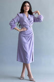 Pleated dress with side slit, mauve color