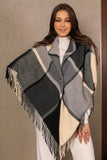 Elegant checkered winter shawl with a triangle cut, black 