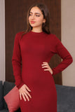 Winter dress decorated with fringe, long sleeves, maroon color - 