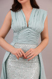 Tiffany color embroidered evening dress