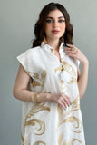 Oriental galabiya with golden threads, white color 