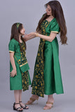 Shantoon robe with oriental design, embroidered with gold, green colour 