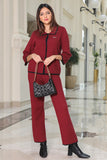 Burgundy buttoned blouse and pants set 